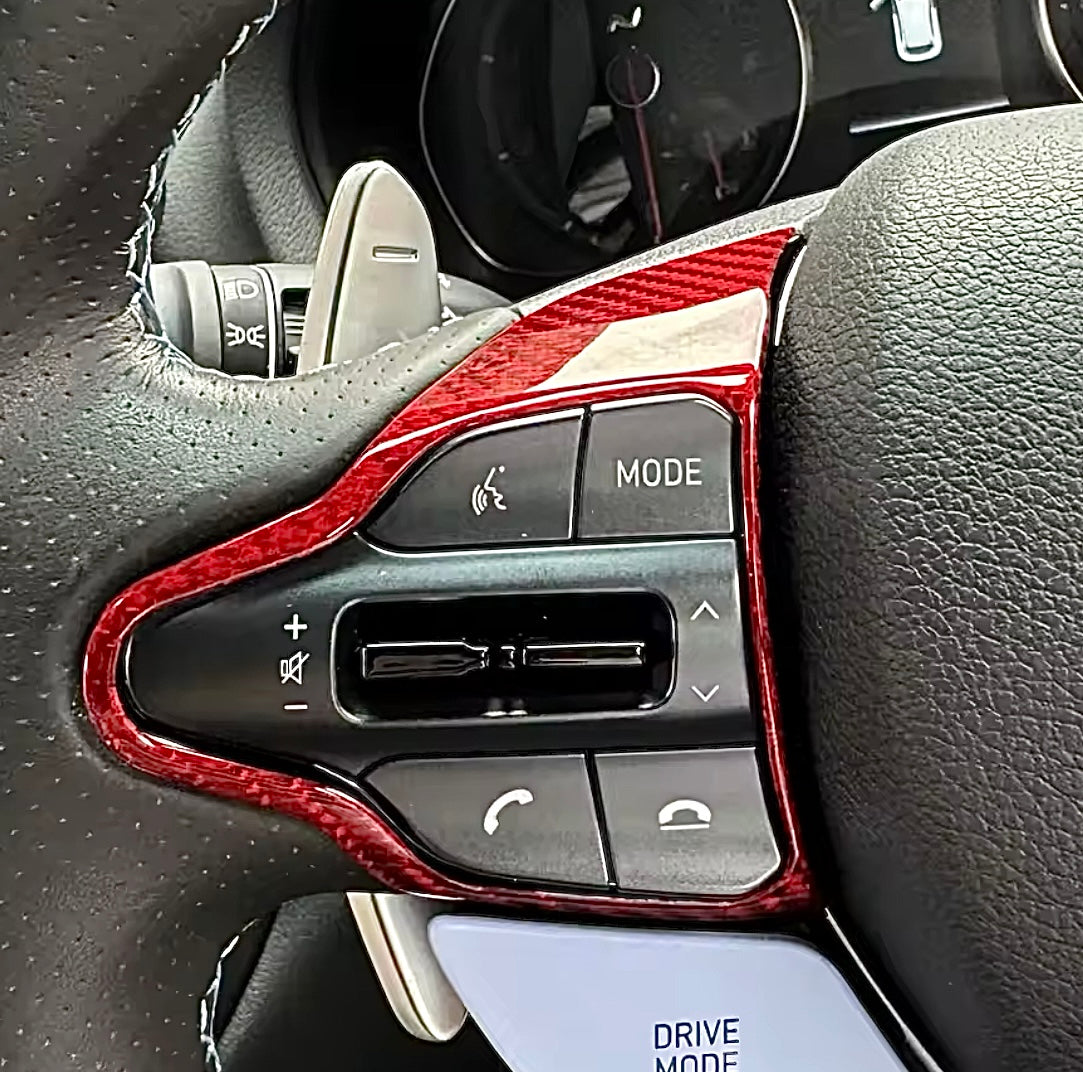 Hyundai Lenkrad passende Abdeckung für Knopfumrandung links in Carbon Rot