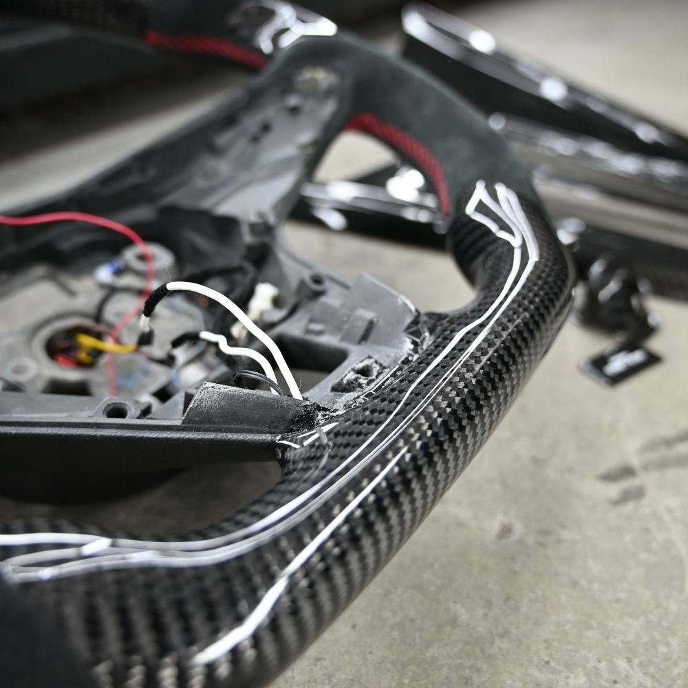 Bundle Carbon Lenkrad mit Schaltanzeige, Carbon Abdeckung Mittelkonsole, Carbon Schalthebel, magnetische Carbon Schaltwippen für VW Golf 8