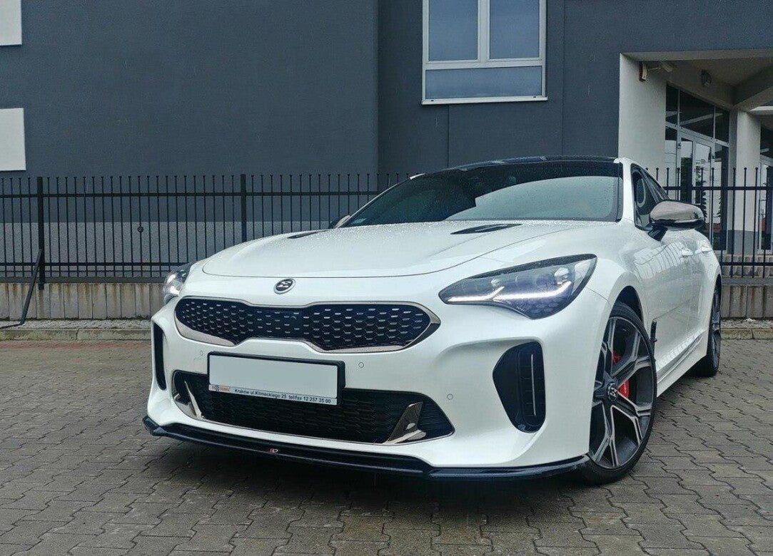 Cup spoiler lip front attachment V.1 for KIA STINGER GT black high gloss by Maxton Design