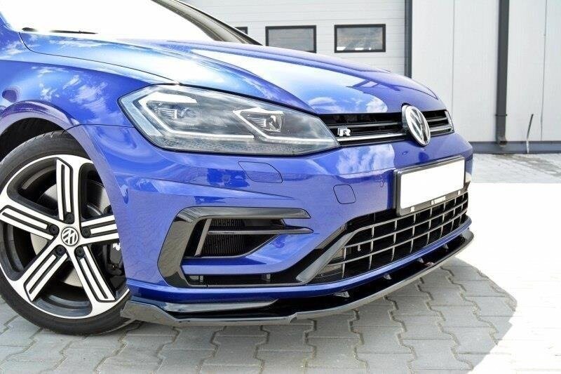 Cup spoiler lip front attachment V.1 for VW GOLF 7 R / R-Line Facelift black high gloss by Maxton Design