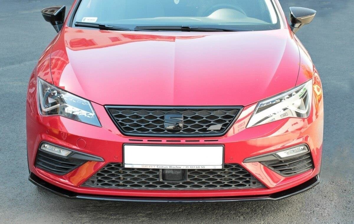 Cup spoiler lip front attachment V.2 for Seat Leon Cupra / FR Mk3 FL black high gloss by Maxton Design