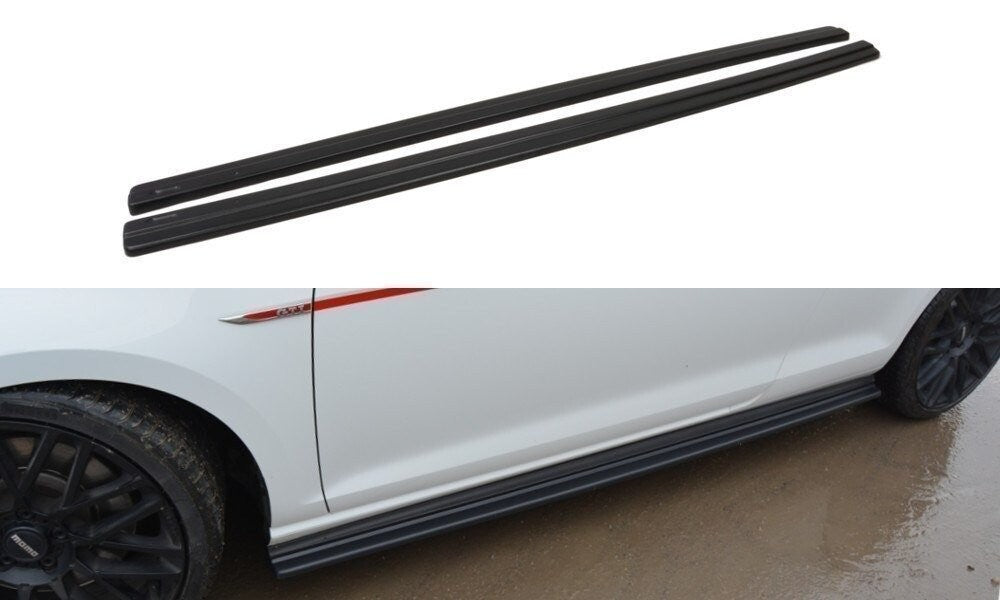 Seitenschweller Ansatz Cup Leisten für VW GOLF 7 GTI PREFACE/FACELIFT (breit) schwarz Hochglanz von Maxton Design