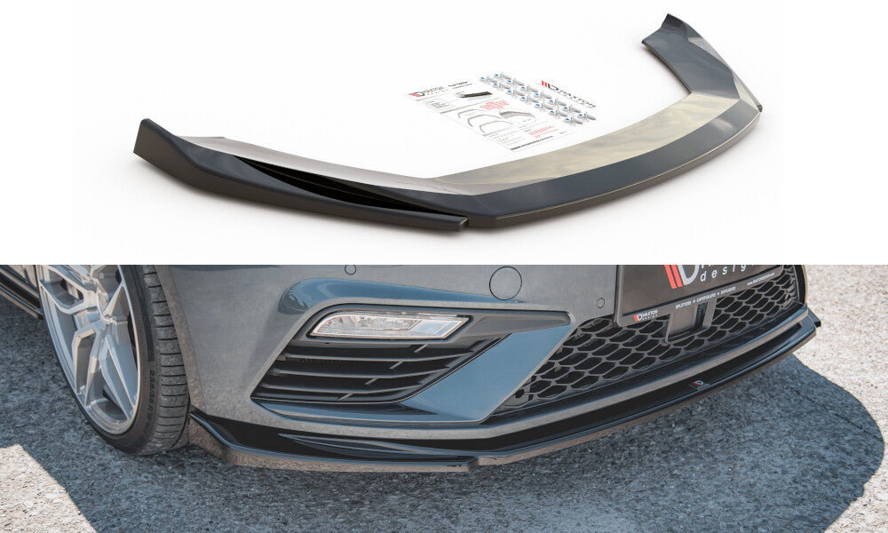 Cup spoiler lip front attachment V.5 for Seat Leon Cupra / FR Mk3 FL black high gloss by Maxton Design